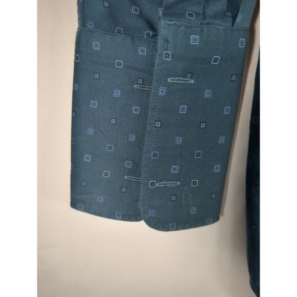 FUBU The Collection Mens 17.5 38/39 Blue Button Down Square Print Dress Shirt - Picture 8 of 11